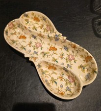 MORIYAMA Divided Relish Dish with Gold Rim Floral Chintz Porcelain Japan Vintage picture