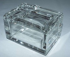 Oleg Cassini Signed Crystal Glass Religious Trinket Box Cross Lid Heavy Thick picture