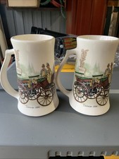 Vintage LOT OF 2 Ceramic Steins Henry Ford USA Daimler 1886 Antique Wagon picture