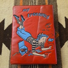 VTG MY TREASURES Red Vinyl Trinket Jewelry Case Box (Ponytail Teenager) picture