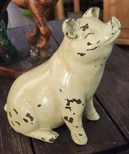 Distressed Off White Resin PIG Figurine Farmhouse Country 6