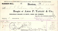 1896 Amos P. Tapley & Co. Rubber Billhead, Boston, MA picture
