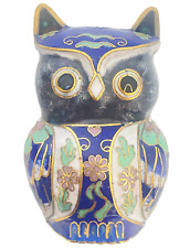 VTG Cloisonne Owl Gold & Lapiz Blue Great Horned Owl Miniature Minifig Figurine picture