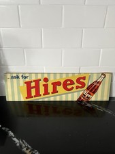 Vintage 1950s Hires Root Beer Tin Door Sign Press Sign Co St Louis 18x5.5 picture