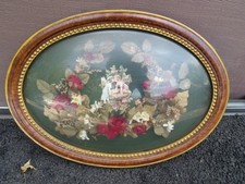 Antique Oval Convex Bubble Glass Picture Frame Dried Flower Cherub Shadowbox picture