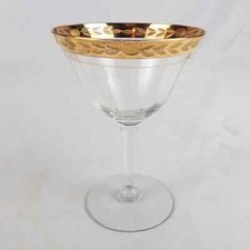 Gold Etched Gilded Rimmed Champagne Glass Fluted Stemware picture