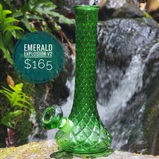 Vintage Upcycled Vase Bong Emerald Glass With Green Downstem And Diamond Bowl picture