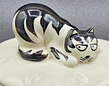Cat Vintage Hand Painted Ceramic Heart Trinket Box Takahasi of San Francisco picture