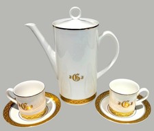 Vintage American Royalty Gold Monogram 5-PC Coffee Chocolate Pot Demitasse Set picture
