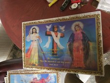 NOS Vintage 3D Lenticular Flip Print Jesus Sacred Heart VirginMary 70s 23x15MINT picture