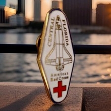 VTG 1986 Red Cross Moon Space Shuttle Pin Florida Central Hat Lapel Pin Estate  picture