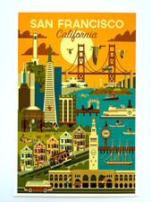 San Francisco CA Postcard Golden Gate Bridge Painted Ladies Lantern Press 4x6 picture
