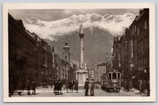 Innsbruck Austria Maria Theresienstrasse Annasaule Tram RPPC Postcard c1930s picture