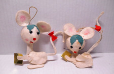 VTG 1960's MCM White Felt Christmas Mice Mouse Big Ear Ornaments Lot of 2 JAPAN picture