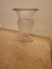 Vintage Frosted Crystal Urn Vase Floral Relief Footed picture