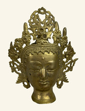Vintage Heavy Brass Hindu Buddhist Tara Goddess Head Bust 8” x 6.5”broken crown  picture