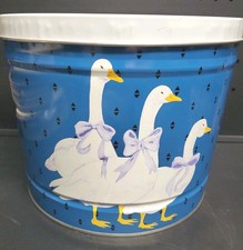 VTG Large 10x8 Blue Geese Metal Tin Canister Storage Cottagecore Country picture