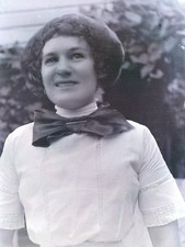 Vintage 5.5x3.25 Glass Negative Sneering Woman with Large Bow Humor picture
