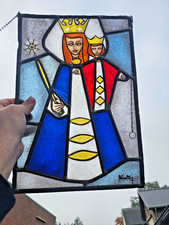 Vintage Stained glass window panel madonna child flanders 1950 religious picture