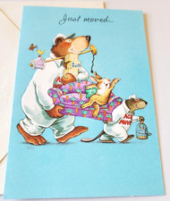 Vintage Greeting Card Just Moved Hallmark Animal Moving Company Bunny on Couch picture