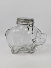 Clear Glass Piggy Cookie Mason Storage Jar Canister W/ Wire Bail Lid picture