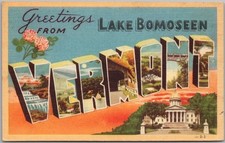 c1940s Lake Bomoseen, VERMONT Postcard State Capitol & Flower / DEXTER Linen picture