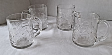 Vintage Clear Glass Christmas Winter Village Snowflake Mugs Set of 4 Embossed picture