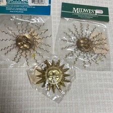 Lot Of 3 Vintage NOS Sun Face Metallic Gold Ornaments Celestial 90s Whimsy  picture