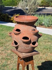 Vintage Terracotta Strawberry Planter Pot 12 Pocket Large Rustic Clay Jar 17