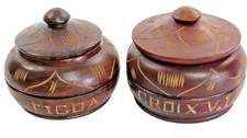 2 Round Rose Wood Trinket Boxes from Caribbean Antiqua and St Croix V.I. 4.5 in picture