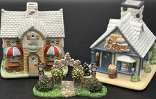 PartyLite Olde World Village Cafe, Bakery, Entrance Gate 3pc Retired New No Box picture