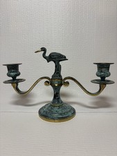 Vintage Greek Brass Verdigris Crane Heron Candelabra Candle Holder IK Delatzi  picture