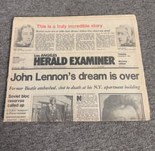 1980 John Lennon Death Newspaper LA Herald Examiner Dec 9 Original Vintage picture