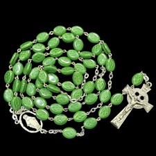Sterling Silver Green Glass Shamrock Bead Irish Celtic Catholic Rosary 25