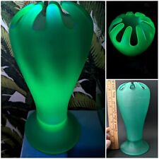 Vtg Tiffin Uranium Green Satin Glass Open Finger 1930s Vase Art Deco Figural picture