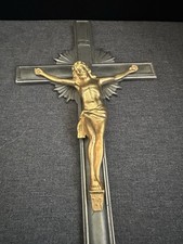 Antique 1934 Jennings Brothers JB Crucifix Jesus Metal Wall Cross 14” Vintage picture