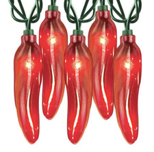 VINTAGE RED Hot CHILI PEPPER 20-Light SET Fiesta Party NEW Hofert's 1832 picture