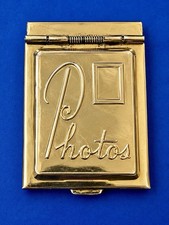 Vintage 1950s 60s Gold Tone Metal Pocket Photo ID Case Accordion Photo Holder picture