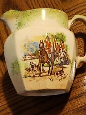 Vintage PRICE BROS Teapot - MADE IN ENGLAND Hunting w/ Dogs Pink Green  #546 picture