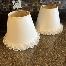 VTG pair Paper/Satin Boudoir Lamp Shades clip on w/ bottom lace RUFFLES 7.5