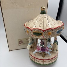Vintage Schmid Music Box Carousel waltz horses bunny and with box works  picture