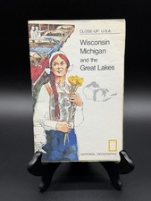 Vintage 1973 National Geographic Wisconsin Michigan great Lakes Fold Out Map picture