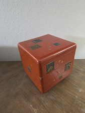 Vintage Japanese 3-Tier Red Lacquerware Jubako Box 7.5x7x5 picture