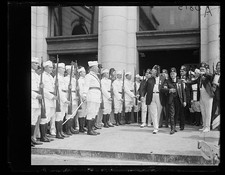 Photo:Shriners 1923 June Uniformed Men with Rifles Parade Outside Building picture