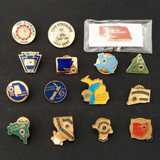 Vintage 1960s-2000s Lions Club Perfect Attendance State Pins - Lot of 15 picture