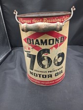 Vintage 5 Quart DIAMOND 760 MOTOR OIL Can Collectible W/Original Handle No Lid picture