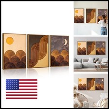 Tinonedraw Mid Century Modern Framed Canvas Wall Art Set Beige Brown 16x24x3 picture