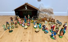 34 pc  Vintage Nativity Set Christmas Manger Scene Stable Figures Made Italy picture
