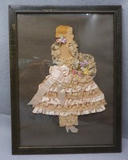 Vtg 1930s Ribbon Art Paper Doll Framed 9x12 Boudoir Art Deco Southern Belle Gown picture