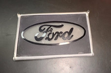 Vintage Ford Automobile Logo Custom-Made Metal Framed Dark Blue Stained Glass picture